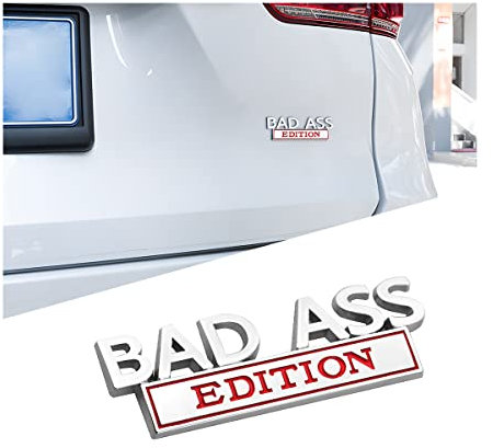 CGEMDY Auto Bad Ass Edition Emblem, Geeignet für Autoinnen Außendekoration oder Metall, Personalisierte Metallaufkleber Geeignet Auto-Emblem-Autoaufkleber(Silber-Rot)