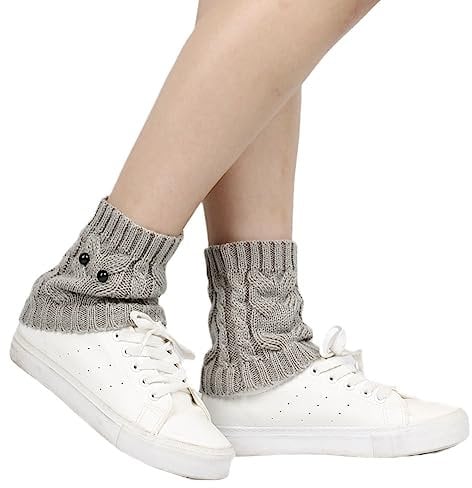 SHTGOI Damen Beinstulpen Knöchelwärmer Gestrickte BeinwäRmer Stulpen Kurz fußlose Beinsocken Winter Stricken Stulpen Eule Beinlinge Wolle BeinwäRmer Leg Warmers für Damen Mädchen 2 Paar Hellgrau