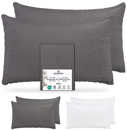 Barbons Kissenbezug 50x80 Anthrazit 2er Set – 165 g/m² Oeko-TEX Zertifiziert Kopfkissenbezug 100% Jersey Baumwolle weiche Kissenbezüge Kissenhülle mit Reißverschluss (50x80-Anthrazit)