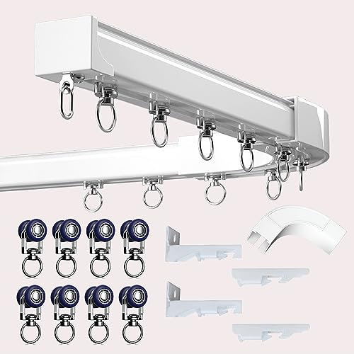 LIYI929GP Ceiling Curtain Track Bay Window Ceiling Curtain Rail With Heavy Duty Roller, Corner Connectors, Hanging Shades, Sheers, Panel Drapes, Single/double Pole Rail Straight/curved Room Divider