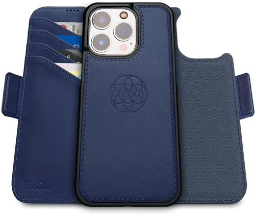 Dreem Fibonacci kompatibel mit iPhone 15 Pro Brieftaschen-Etui / 2-in-1 stoßfestes Etui und abnehmbares Folio aus veganem Leder, MagSafe-kompatibel, RFID-Schutz [Königsblau]