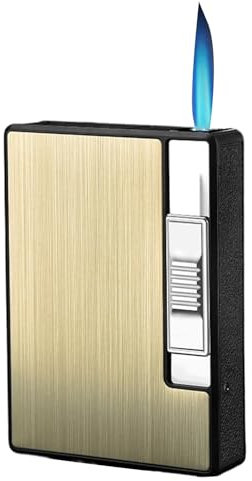 POCHY Étui à Cigarettes avec Briquet, 10 pièces, boîte Porte-Cigarettes de Taille régulière, Paquet Portable, Briquet à Flamme Coupe-Vent (Color : Gold)