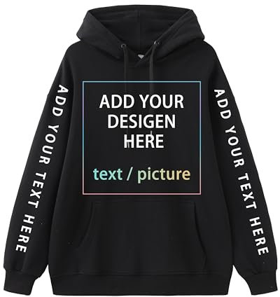 HTHCHENG Personalisierte Hoodie Personalisierte Herren Damen Pullover Maßgeschneiderte Kapuze 2 (schwarz S/M)