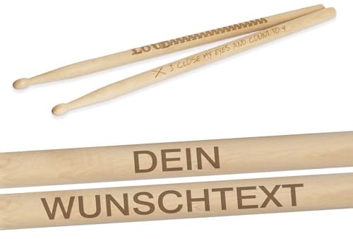 Drumsticks Weißbuche personalisiert mit hochwertiger Gravur - Laserung | Naturfinish | 1 Paar | Made in Germany | Drummer Geschenke (2B) | Schlagzeug Sticks |Trommelstöcke handgefertigt (2B)