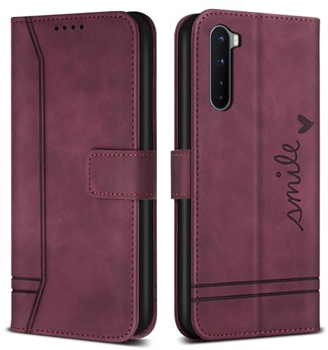 Bravoday Hülle für OnePlus Nord 5G / OnePlus Nord 5G, PU Ledertasche Handyhülle mit Kartenfäch & Kickstand, Flip Schutzhülle Kompatibel mit OnePlus Nord 5G / OnePlus Nord 5G, Weinrot
