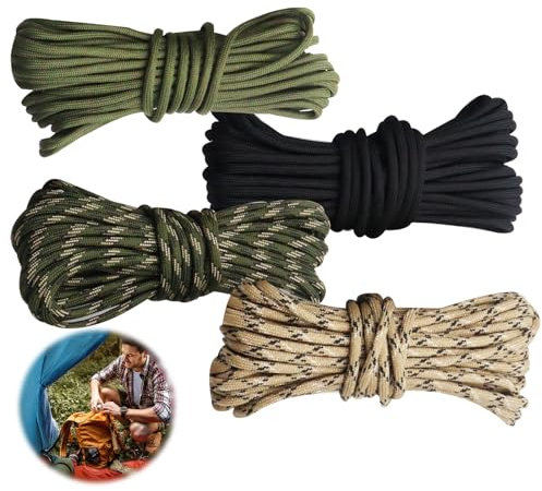 MIPIACE 4 Stück Paracord 4mm x10m Paracord Schnur 650 Reißfest und Langlebig Nylon Seil 9 Kern Nylon Paracord hält bis zu 295kg Kletterseil für Survival Outdoor Camping Hundeleine Armband