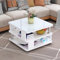 GHBXJX Klein Couchtisch mit Stauraum und Rollen, Sofa Beistelltisch Holztisch Wohnzimmer Tisch, Coffee Table Couchtische mit Glasplatte, einfacher Aufbau, moderner Stil, 50x50x55 cm,B