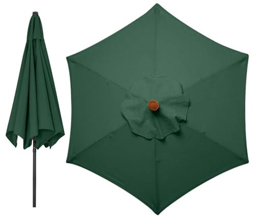 HAMON Garden Parasol 2.7m/3m, Replacement Parasol Cover with 6 Ribs / 8 Ribs Garden Parasol with UV30+ Protection for Garden, Patio, Balcony, Green 2.7m/6 Ribs
