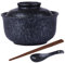 Sightday Ceramic Noodle Bowl Set (800ml, Black) with Lid, Spoons & Chopsticks. Ideal for Ramen, Pasta, Soup, Salad & Cereal