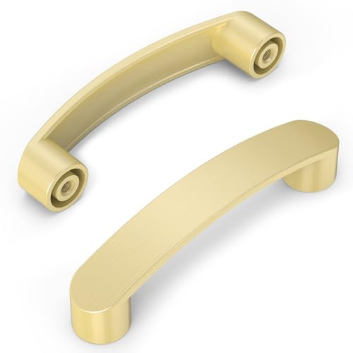 Furniware Pack of 10 Brass Cabinet Handles - Modern Kitchen and Bathroom Drawer Pulls, 96mm Hole Center