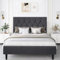 3ft Single Bed Frame, Noise-Free Upholstered Platform Bed with Chesterfield Design Adjustable Tufted Headboard, Linen Fabric, Sturdy Wood Slats Support and Under-Bed Storage, Dark Grey Single Bed