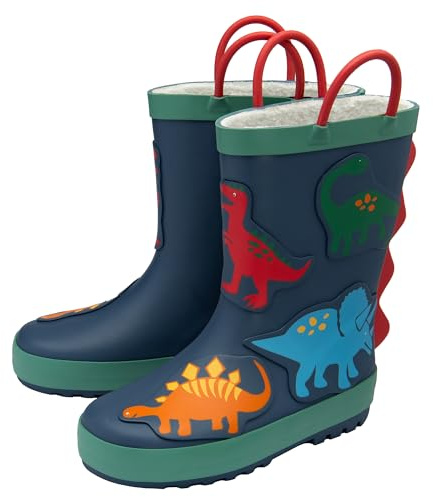 NorthSole Kids Wellies Boys & Girls Childrens Rubber Wellington Boots | With Easy Pull On Handles Fleece Lined
