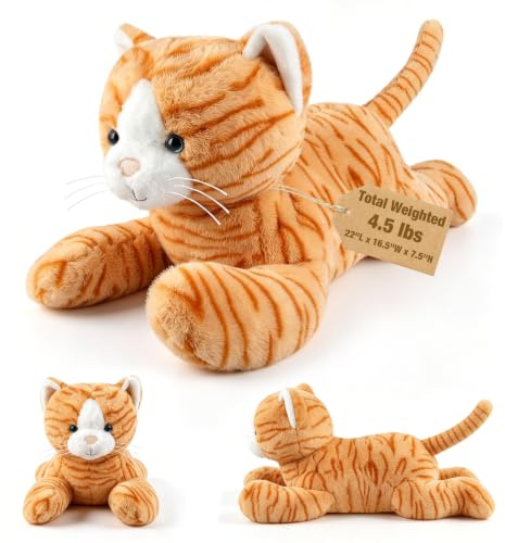 Bobbie & Laxi 63,5 cm & 2,04 kg Katze gewichtete Stofftiere für Komfort, kuschelige und weiche Kinder-Plüschtierkissen als Begleiter mit Abnehmbarer Ceramsit-Tasche, Geschenke für Erwachsene, Kinder