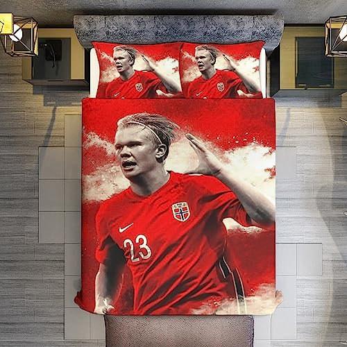 Fußballfan Bettwäsche 140x200 für Kinder, Jungen Teenager Bettbezug-Set für Einzelbett, Moderne Cartoon Bedruckte Bettbezüge mit Reißverschluss und 2 80x80cm Kissenbezug,l
