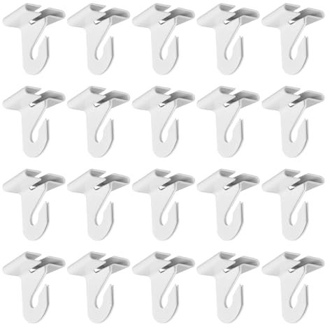 QUARKZMAN 20 Paire Gouttes Plafond Crochets 1 W Métal Barre T Rail Clip Suspendu Gouttes Plafond Tuiles Plafond Crochets pour Suspendre Plantes & Décorations, Blanc