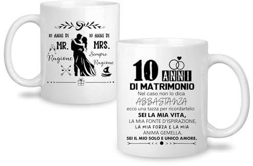 Yufansd Original Mug 10e anniversaire de mariage, cadeau pour 10 ans de mariage, idée cadeau de mariage, pour tante, soeur, frère, cadeau de tasse en céramique, 350 ml (10 °)