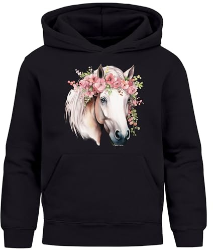 SpecialMe® Kinder Hoodie Mädchen Pferdekopf mit Blumen Mädchengeschenke Pferde Print Aufdruck