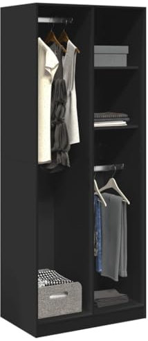 Willood Kleiderschrank Schwarz 80x50x200cm Kleiderschrank, Garderobenschrank mit Stauraum, Schrank Mehrzweckschrank für Schlafzimmer, Flurschrank Offen, Holzwerkstoff 2 Böden