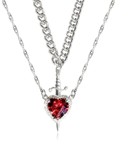 BnMvF Schwert Herz Anhänger Halskette, Paare, Unisex, Edelstahl, Rot