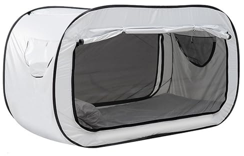 ACOGEDO Bettzelt, zusammenklappbares Outdoor-Bettzelt mit Sichtschutz, komplett geschlossenes Zeltbett mit Verdunkelungsdesign, zusammenklappbar für Erwachsene und Kinder (weiß)