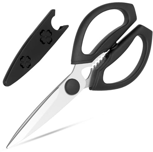Frepxzlk Forbici da cucina,forbici da cucina resistenti con lame affilate in acciaio inox, forbici da cucina lavabili in lavastoviglie per tagliare carne, pesce, verdure, nero