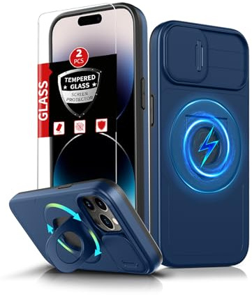 FRLMOOES for iPhone 14 Pro Max Case Magnetic ,with Kickstand + Camera Cover | Compatible with MagSafe Wireless Charging,with 2 Screen Protectors,Anti-Scratch Shockproof Heavy Duty Protection Phone,Blue