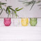 4 x Tulip Glass Tea Light Candle Holders Yellow, Pink, Green & Clear Set