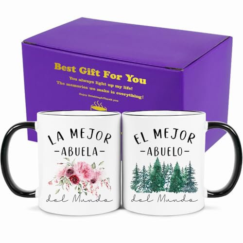 Juego de Tazas de Café para la Mejor Pareja de Abuelos del Mundo, Regalos para Cumpleaños, Navidad, Día de la Madre, Día del Padre, Baby Shower para Abuelos, Taza de Té 11 oz