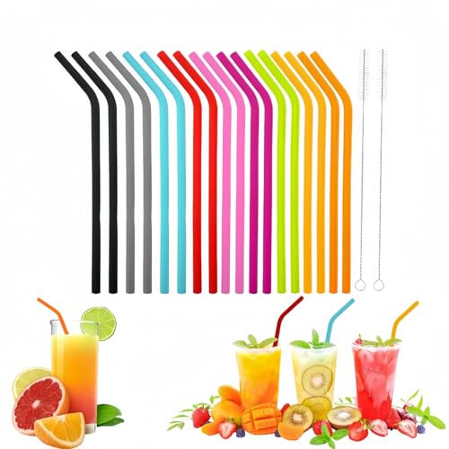 18pcs Silicone Straws Reusable,Colorful Bend Drinking Straws,Reusable Drinking Straws for Milk Tea,ot Cocoa, Tea, Cocktails and Smoothies (Multi-Color)