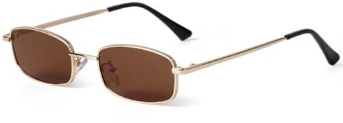 Laurinny Retro Narrow Rectangle Sunglasses for Women Men Vintage 90s Small Metal Frame Square Glasses(Gold/Brown)