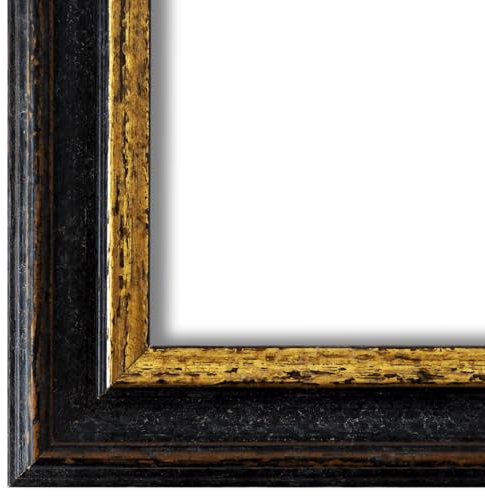 Bilderrahmen Schwarz Gold 50x70-50x70 cm - mit Echt-Glas Normalglas Echtholz Rahmen - Antik Verziert Vintage Barock Frankfurt-M