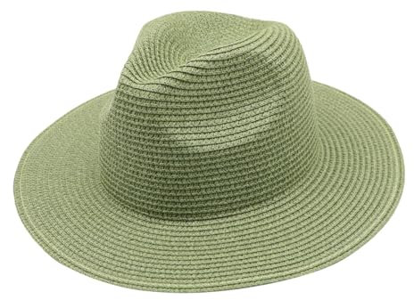 Beach Summer Hats for Women Women Men Packable Sun Straw Hats Adjustable Summer Panama Fedora Wide Brim UPF 80+ Foldable Packable Straw BeachHat for Beach Vacation Travel Light Green