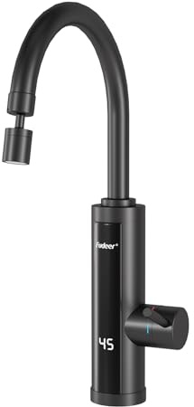 Elektrischer Warmwasserhahn mit Universaldüse, sofortiger Heizhahn für Küche, Edelstahl-Warmwasserhahn Versorgung Heiß- und Kaltwasserhahn mit Digitalanzeige (Bogenauslass)