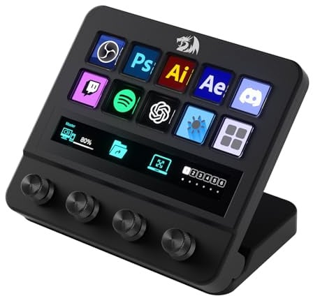 Redragon SS552 Stream Controller Deck - All-in-One Macro Pad with Customization Touch Strip, LCD Keys & Dials, Stream Station for Content Creators, Streaming, Gaming - PC & Mac Compatible