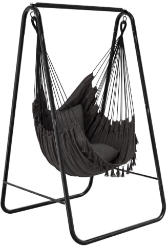 YITAHOME Hängfåtölj med ram, 105 x 93 x 160 cm, stabil stålkonstruktion, hängmatta med hängmatta, maximal belastning 150 kg, gungstol med 2 krokar och 2 kuddar för