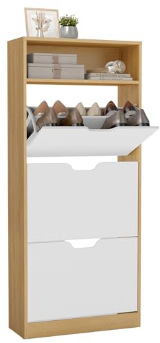 VASAGLE Schuhschrank, 3 Klappen, für 15-18 Paar Schuhe, 24 x 60 x 139 cm