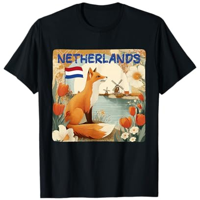Pretty Fox with Windmill and Netherlands Flag Costume T-Shirt