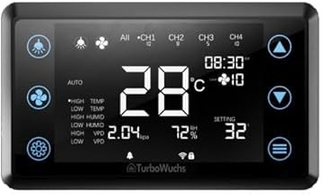 TURBOWUCHS All-in-One Smart Controller für Growzelt, WLAN & Bluetooth Klimacontroller mit App, Temperatur-, Luftfeuchtigkeits- & VPD-Monitoring, Steuerung für LED Grow Licht, Lüfter & Ventilatoren