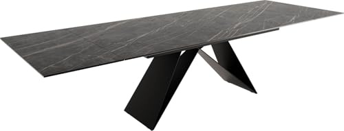 DELIFE Esszimmertisch Edge Keramik Laminam®Noir Desir Braun 200-300x100 | V-Gestell Flachstahl Schwarz ausziehbar