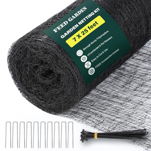 FEED GARDEN Deer Netting Deer Fence Netting, 7 x 25 Feet for Garden Protection Reusable Protective for Plants Fruit Trees Vegetables Against Birds and Other Animal