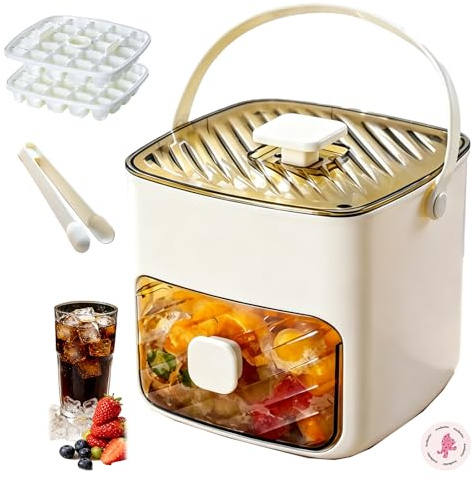 Ice Cube Tray with Lid & Bin, One-Touch Release ICES Cube Moulds, Makes 48 Ice Cubes, Small ICES Machine Countertop for Home/Office/Bar/Kitchen/Camping (White)