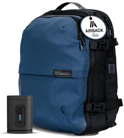 Airback GO Zaino Sottovuoto Viaggio con Pompa - 16-32L, Zaino Bagaglio a Mano con Sottovuoto per Cabina, Zaino Viaggio Leggero & Espandibile, Comodo e Resistente All'acqua, Blu