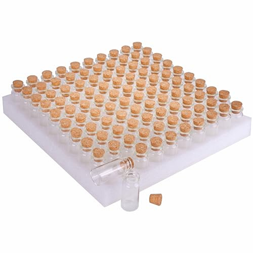 MaxMau 100 pack of Small Glass Bottles with Cork Stopper Tiny Clear Vials 10ML Storage Container for Art Crafts Projects Decoration Party Supplies