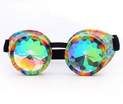 ZAIQUN Brille mit Steampunk Kaleidoskop Rave Rainbow Crystal Linsen