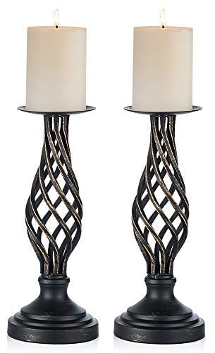 Nuptio Candle Holders for Pillar Candles: Black Candlestick Holder Retro Metal Candle Stand, Christmas Halloween Table Centrepiece Mantel Home Living Room Party Wedding Decorations, 2 Pieces(29cm)