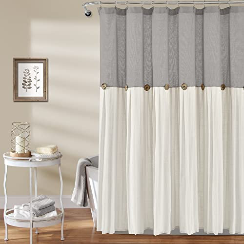 Tenda da doccia con bottoni in lino grigio/bianco 72X72