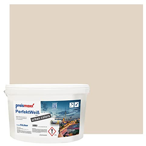 Preismaxx Perfektweiß urban colors, bunte Wandfarbe, beige, keksfarben, cookie 5L, Innenfarbe, hohe Deckkraft Klasse 2, matt