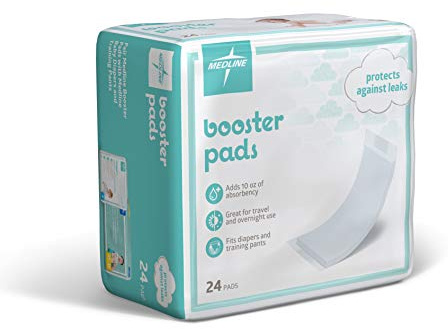 Medline Booster Pads with Adhesive, 24 Count, Baby Diaper Doubler for Overnight Use to Help Eliminate Leaks