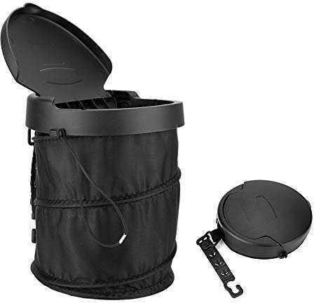 Haofy Poubelle de Voiture, Poubelle Pliable Portable, Auto Poubelle Universel Sac Poubelle de Voiture Pliable avec Compression avec Couvercle Poubelle pour Bureau, Maison et Voiture(Noir)