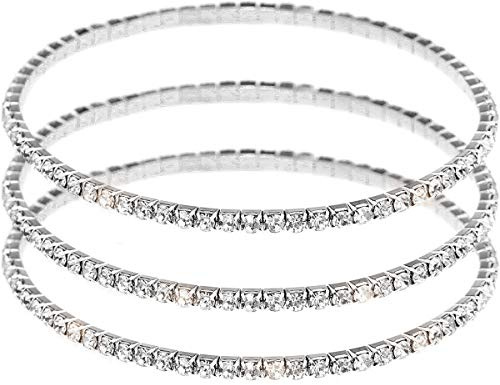 Suyi Bracelet De Cheville en Cristal pour Femmes Diamant Tennis Bracelets De Cheville Extensibles Chaîne De Pied élastique 3PcsSilver